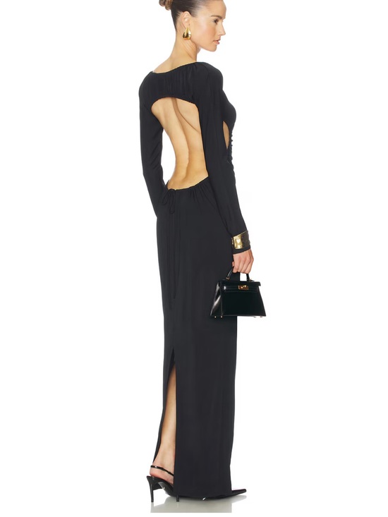 Helsa Dresses & Skirts - Black Long Sleeve Open-Back Maxi Dress